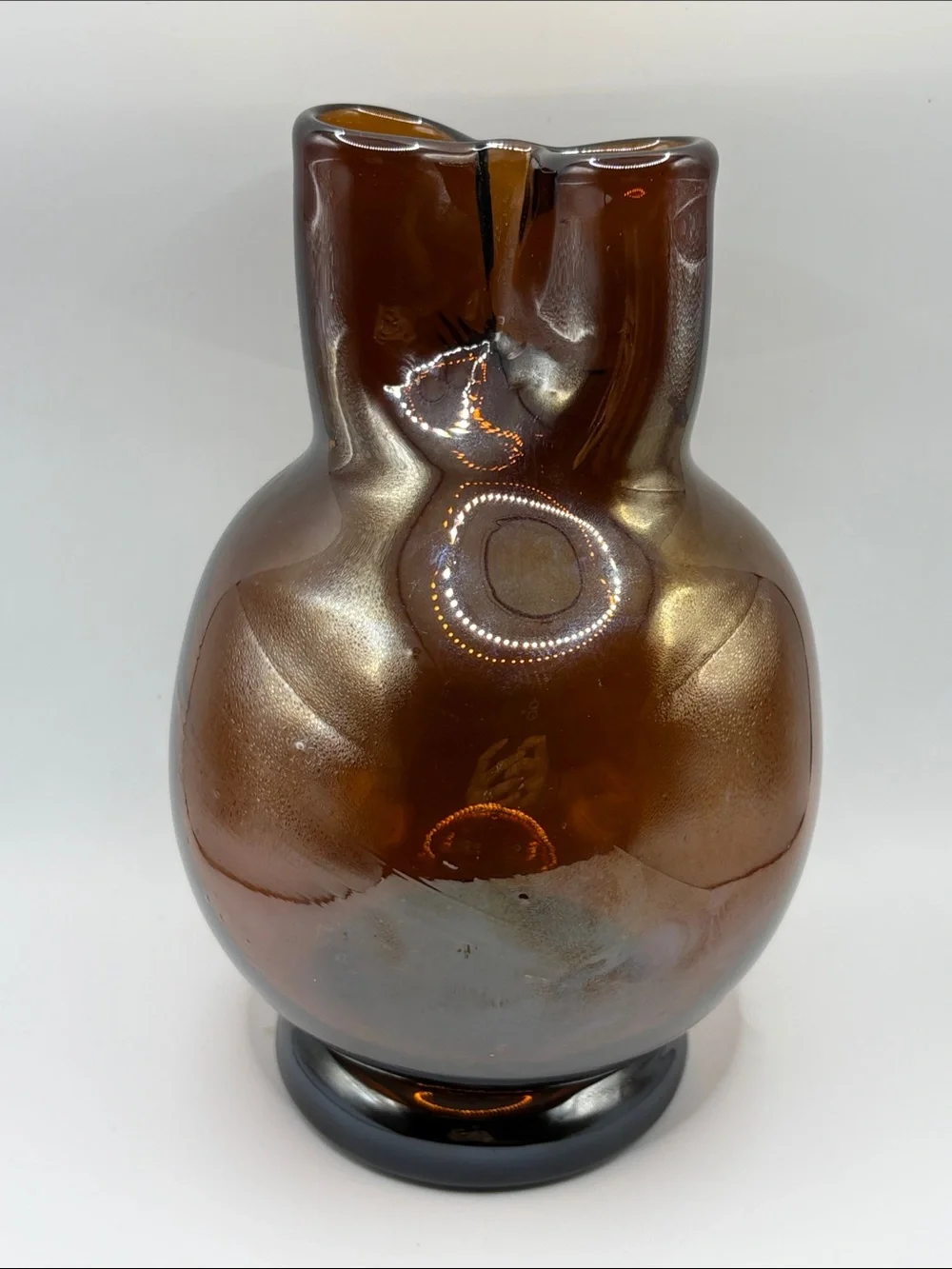 1974 Lukian Quebec Mid Century Modern Art Glass Pinched Mouth Bulbous Vase